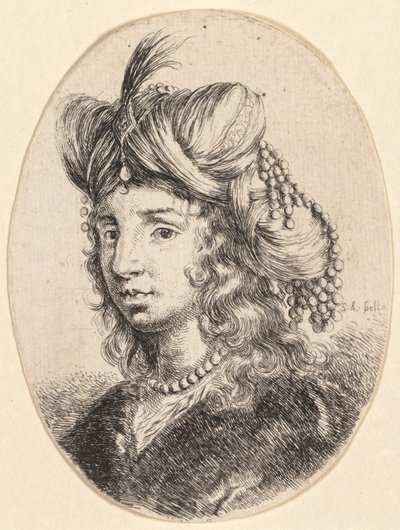 Varias cabezas al estilo persa: Retrato, Sultana con collar de perlas y turbante de Stefano della Bella