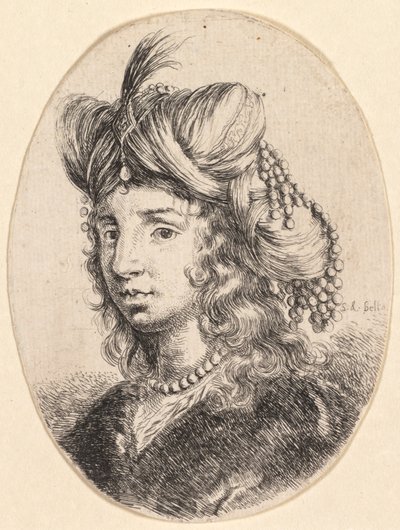 Varios cabezas en estilo persa: Retrato, Sultana con collar de perlas y turbante, 1649 de Stefano della Bella