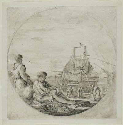 Astillero con dos marineros de Stefano della Bella