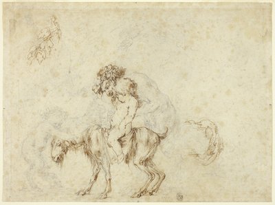 Estudio para Familia de Sátiros Caminando (recto); Bocetos de Cinco Vasijas Decorativas (verso) de Stefano della Bella