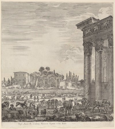 Templo de Antonino y el Campo Vaccino de Stefano della Bella