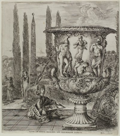 El jarrón Medici, lámina uno de Las seis grandes vistas de Roma y la Campagna de Stefano della Bella