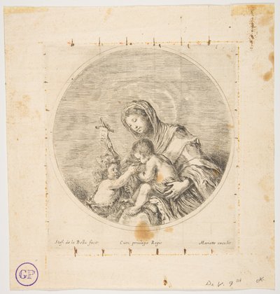 La Virgen y el Niño con San Juan, una composición redonda, ca. 1641 de Stefano della Bella