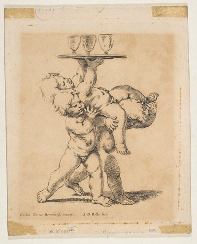 Tres niños con una bandeja, ca. 1638 de Stefano della Bella