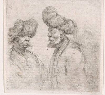 Dos hombres turcos con bigotes y turbantes de Stefano della Bella