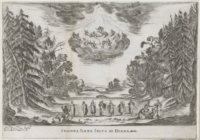 Tweede scène: het bos van Diana Segunda escena del bosque de Diana (título sobre objeto) Liberetto ter ere van de bruiloft van Ferdinando II de