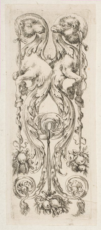 Dos Cabezas de Camello Enfrentadas con Cuerpos Terminando en Ornamento, ca. 1653 de Stefano della Bella