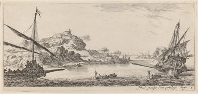 Dos galeras y sus lanzamientos de Stefano della Bella