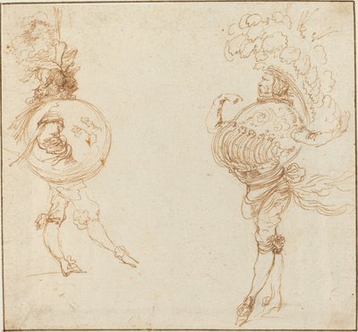 Dos hombres en disfraces de mascarada: La Tierra y un casco de desfile, c. 1645 de Stefano della Bella