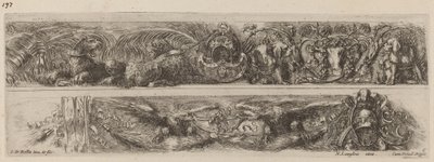 Dos bandas ornamentales con leopardos y águilas encadenados de Stefano della Bella