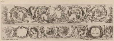 Dos bandas ornamentales con Cupido y cabezas de las cuatro estaciones de Stefano della Bella