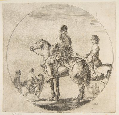 Dos jinetes polacos con sus caballos mirando a la izquierda, ca. 1651 de Stefano della Bella