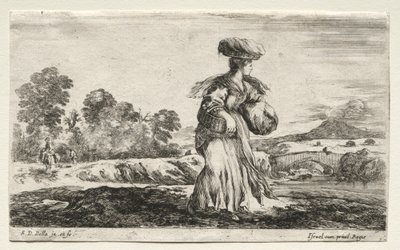 Varias figuras y paisajes: Mujer campesina llevando una cesta en la cabeza, 1649 de Stefano della Bella