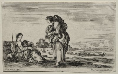 Varias figuras y paisajes: Dos madres charlando juntas de Stefano della Bella