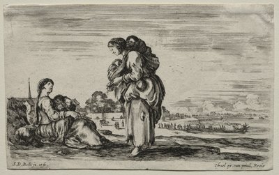 Varias Figuras y Paisajes: Dos Madres Charlando Juntas, 1649 de Stefano della Bella
