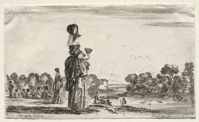 Varias Figuras y Paisajes: Mujeres Observando a los Bañistas a lo Largo de un Río de Stefano della Bella