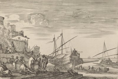 Vista de varias casas frente al puerto, probablemente c. 1654-1655 de Stefano della Bella