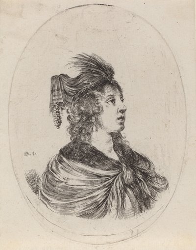 Mujer con Turbante de Plumas, Girada a la Derecha, 1649-1650 de Stefano della Bella