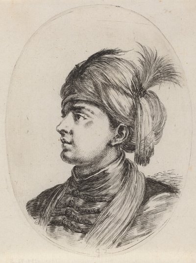 Joven moro con turbante emplumado, girado a la izquierda, 1649-1650 de Stefano della Bella