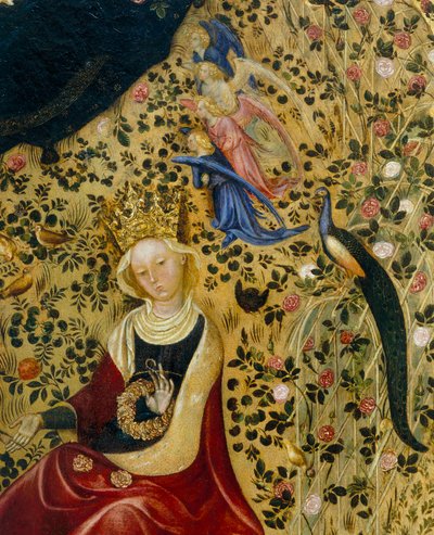 Santa Catalina de Alejandría rodeada de ángeles y un pavo real (detalle) de Stefano di Giovanni da Verona