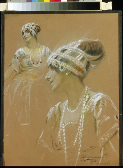 Portrait de la ballerine Vera Fokina (1886-1958) (Retrato de la bailarina de ballet V. Fokina). Oeuvre de Stepan Fyodorovich Chuprinenko (1870-?), pastel sobre cartón de Stepan Fyodorovich Chuprinenko