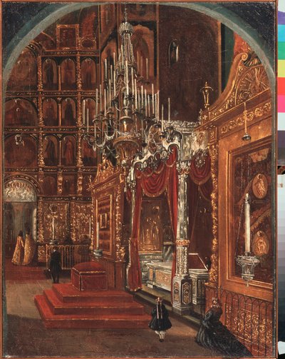El interior de la Catedral de la Asunción de Yaroslavl (Rusia) - Interior en la Catedral de la Asunción de Yaroslavl - Pintura de Stepan Mikhailovich Shukhvostov (1821-1908), óleo sobre lienzo de Stepan Mikhailovich Shukhvostov