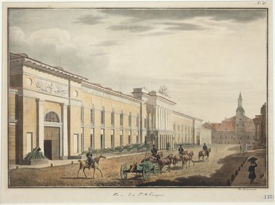 Vista del Nuevo Arsenal en la Avenida Liteyny (perspectiva Liteiny) - Stepan Philippovich Galaktionov (1779-1854). Litografía, acuarela de Stepan Philippovich Galaktionov