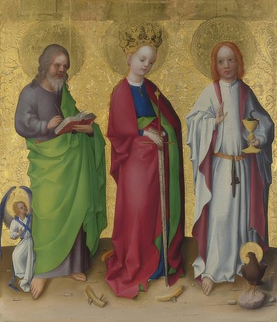 Los santos Mateo, Catalina de Alejandría y Juan el Evangelista. Um 1450 de Stephan Lochner