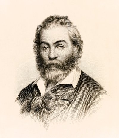 Frontispicio de una edición de 1860 de "Leaves of Grass", una colección de poesía del poeta estadounidense Walt Whitman de Stephen Alonzo Schoff