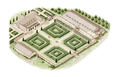 Villa romana de Brading, Isla de Wight (dibujada en 2012), c.350-400 (tinta y acuarela) de Stephen Conlin