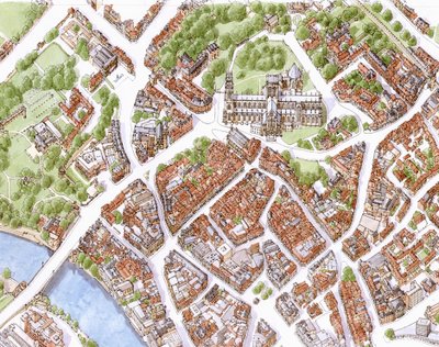 Imagen aérea de la ciudad de York (dibujada en 1996) de Stephen Conlin