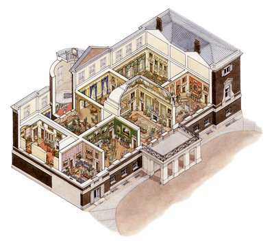 Devonshire House, Piccadilly, Londres, c.1860-1910 (tinta y acuarela) de Stephen Conlin