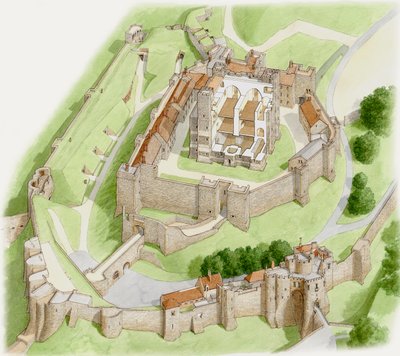 Dover Castle Today, c.1945-2023 (tinta y acuarela sobre papel) de Stephen Conlin