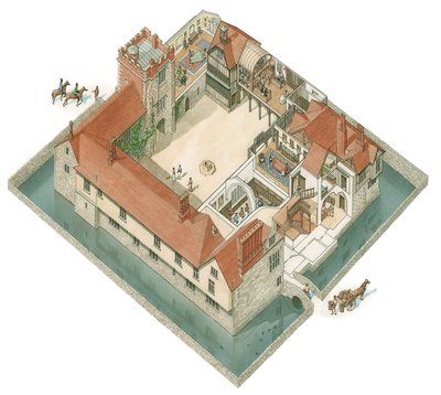 Ightham Mote, Kent, c.1800-1830 (tinta y acuarela) de Stephen Conlin