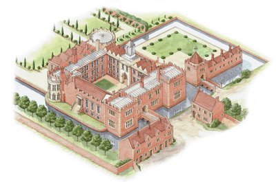 Castillo de Kimbolton, Cambridgeshire, c.1670-1690 (tinta y acuarela) de Stephen Conlin