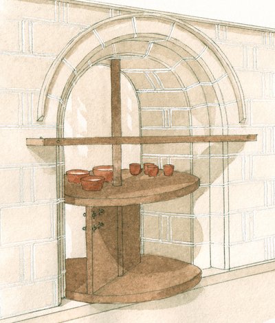 Medieval Servery, Fountains Abbey, Yorkshire, c.1200-1520 (dibujo de 2001) (tinta, gouache y acuarela) de Stephen Conlin