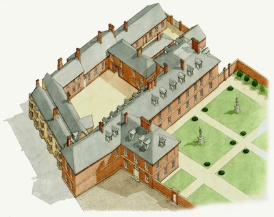 Palacio de Newmarket, Suffolk, c.1670-1683 (tinta y acuarela) de Stephen Conlin