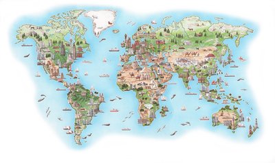 Atlas mundial ilustrado (dibujado en 1998) de Stephen Conlin