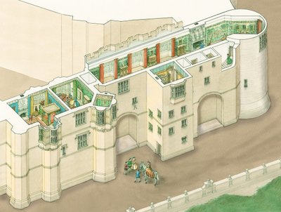 Galería norte de la reina Isabel I en el castillo de Windsor, Berkshire, c.1578-1603 (tinta y acuarela) de Stephen Conlin