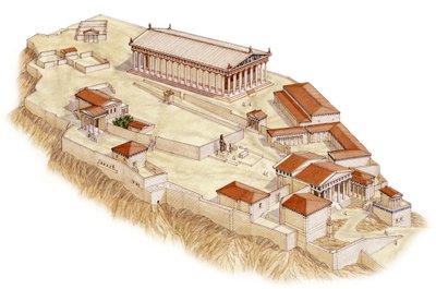 La Acrópolis, Atenas, c.421 a.C.-380 a.C. (tinta y acuarela) de Stephen Conlin
