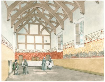 The Great Hall of Cothay Manor, cerca de Wellington,Somerset, 2016 (tinta y acuarela). de Stephen Conlin