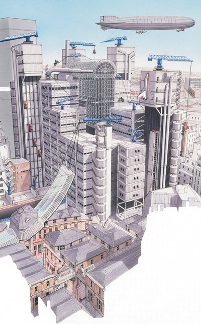 The Lloyds Building, City of London, c.1987-1995 (tinta y acuarela) de Stephen Conlin