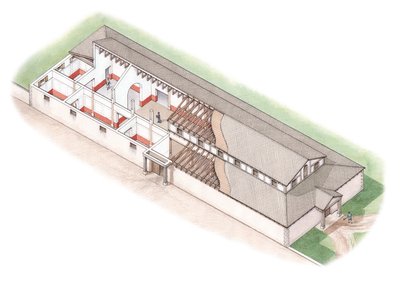 The North Range, Brading Roman Villa, Isla de Wight (dibujado en 2012), c.200-250 (tinta y acuarela) de Stephen Conlin