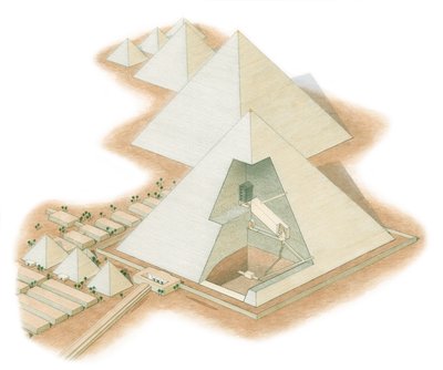 Las pirámides de Giza, Egipto, c.2560BC-2200BC (tinta, aerógrafo, acuarela) de Stephen Conlin