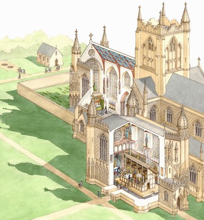 Priorato de Walsingham, Norfolk, c.1500-1535 (tinta y acuarela sobre papel) de Stephen Conlin