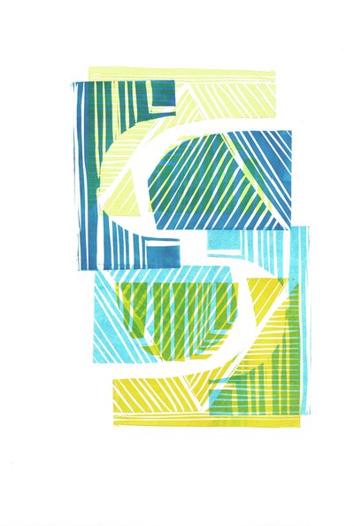 1973 I, 2016 (linograbado sobre papel) de Stephen Dow