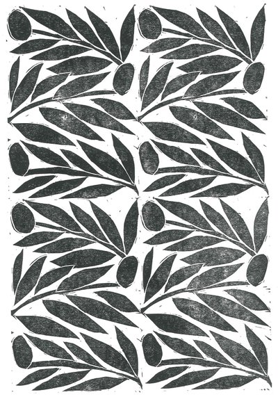 Ramas de olivo, 2015 (linograbado sobre papel) de Stephen Dow