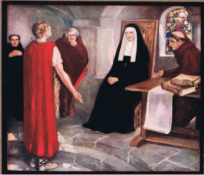 Caedmon ante Santa Hilda (litografía en color) de Stephen Reid