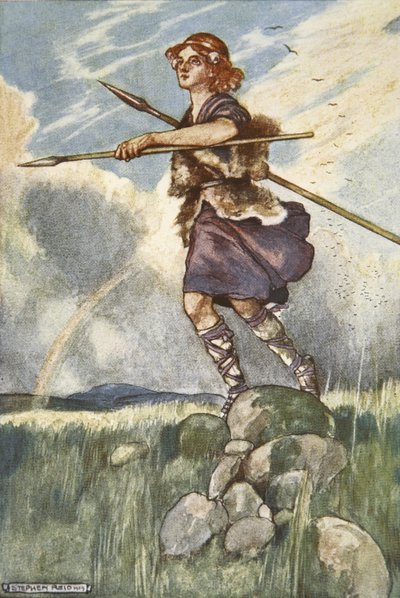 Cuchulain parte hacia Emain Macha, ilustración de "Cuchulain, The Hound of Ulster", de Eleanor Hull (1860-1935) de Stephen Reid