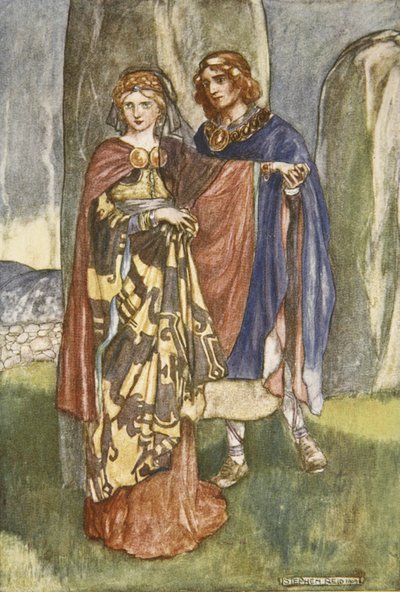 Cuchulain habla con Emer, ilustración de "Cuchulain, The Hound of Ulster", de Eleanor Hull (1860-1935) de Stephen Reid
